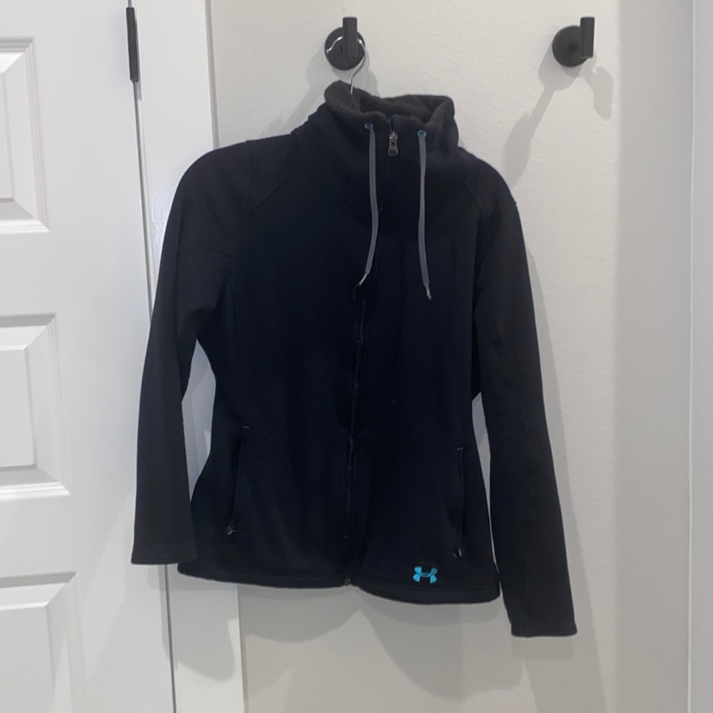 Used Black Under Armour Semi-Fitted Sherpa Zip-Down Coat Jacket Size S Small
